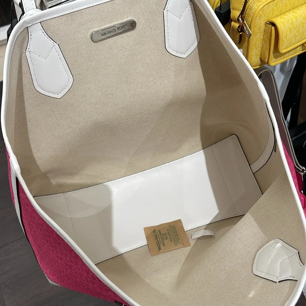 Michael Kors Eva Large Signature Logo Stripe Tote Bag Dragonfruit NWT